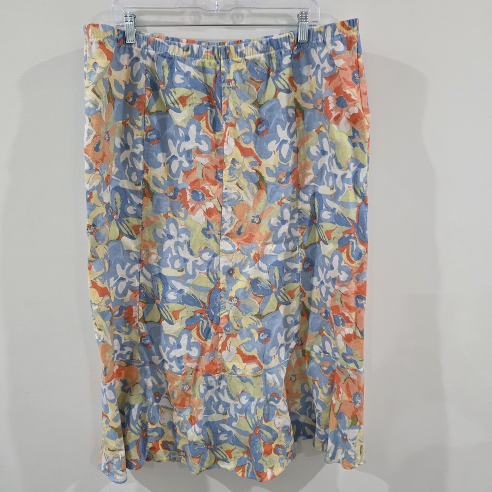 Womens Linen‎ Floral Maxi Skirt Size XL Euro Summer Coastal Colorful